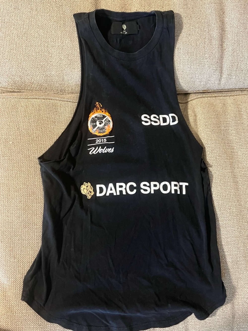 Darc Sport Black Tank Top with White Text and Gold Emblem